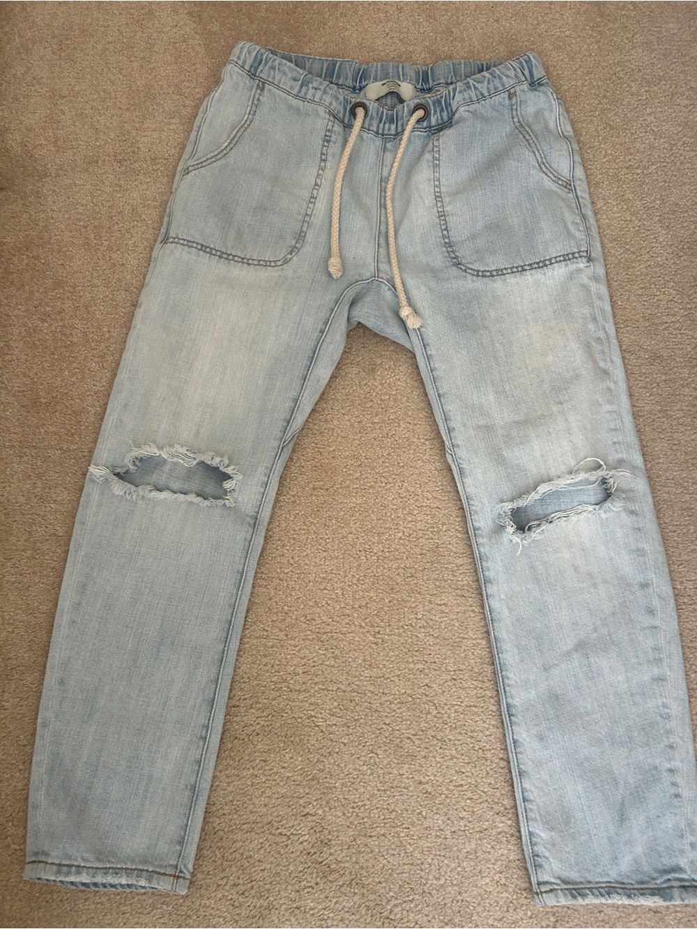 One Teaspoon Light Blue Slim Straight Distressed Drawstring Jeans